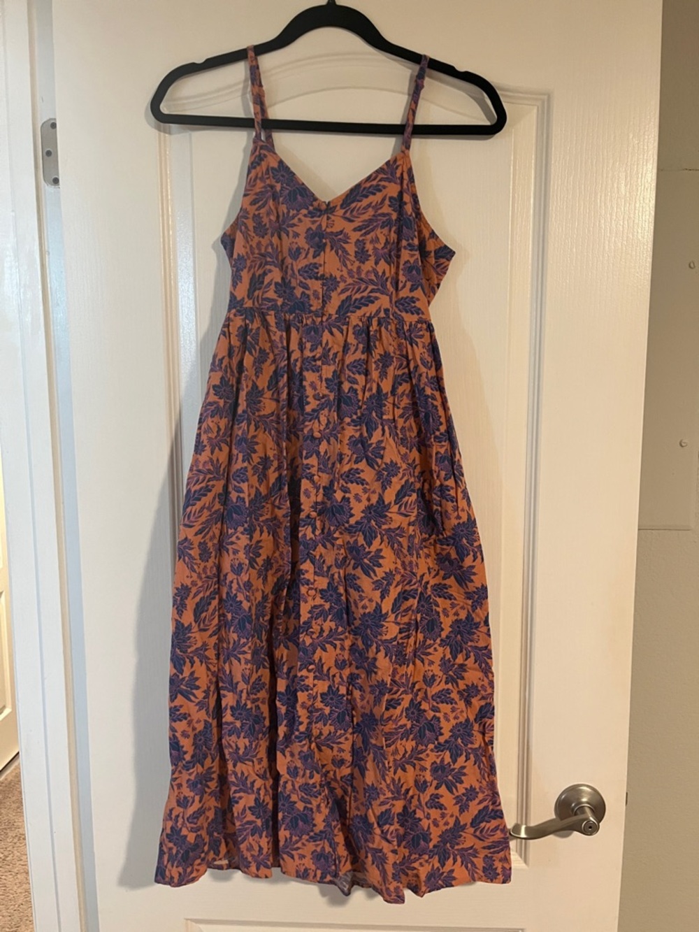 Floral Spaghetti Strap Midi Dress in Coral and Blue